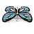 Black/ Sky Blue/ Violet Blue/ Milky White Austrian Crystal Butterfly Brooch In Silver Tone - 50mm W - view 3