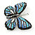 Black/ Sky Blue/ Violet Blue/ Milky White Austrian Crystal Butterfly Brooch In Silver Tone - 50mm W - view 5