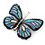 Black/ Sky Blue/ Violet Blue/ Milky White Austrian Crystal Butterfly Brooch In Silver Tone - 50mm W - view 7