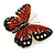 Black/ Orange/ Red/ Milky White Austrian Crystal Butterfly Brooch In Gold Tone - 50mm W - view 5