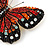 Black/ Orange/ Red/ Milky White Austrian Crystal Butterfly Brooch In Gold Tone - 50mm W - view 2