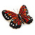 Black/ Orange/ Red/ Milky White Austrian Crystal Butterfly Brooch In Gold Tone - 50mm W - view 7