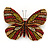 Olive/ Orange/ Red/ Black Austrian Crystal Butterfly Brooch In Gold Tone - 50mm W