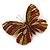 Olive/ Orange/ Red/ Black Austrian Crystal Butterfly Brooch In Gold Tone - 50mm W - view 6