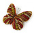 Olive/ Orange/ Red/ Black Austrian Crystal Butterfly Brooch In Gold Tone - 50mm W - view 7