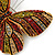Olive/ Orange/ Red/ Black Austrian Crystal Butterfly Brooch In Gold Tone - 50mm W - view 2