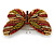 Olive/ Orange/ Red/ Black Austrian Crystal Butterfly Brooch In Gold Tone - 50mm W - view 3