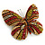 Olive/ Orange/ Red/ Black Austrian Crystal Butterfly Brooch In Gold Tone - 50mm W - view 5