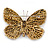 Olive/ Orange/ Red/ Black Austrian Crystal Butterfly Brooch In Gold Tone - 50mm W - view 4