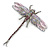 Lavender/ Purple/ Pink Enamel Austrian Crystal Dragonfly Brooch/ Pendant With Moving Tail In Silver Tone Metal - 85mm L