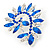 Large Sapphire Blue/ Clear Corsage Brooch In Silver Tone Metal - 65mm L - view 2