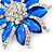 Sapphire Blue/ Clear Crystal Flower Corsage Brooch In Silver Tone - 55mm D - view 2
