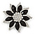 Black/ Clear Crystal Flower Corsage Brooch In Silver Tone - 55mm D