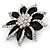 Black/ Clear Crystal Flower Corsage Brooch In Silver Tone - 55mm D - view 2
