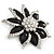 Black/ Clear Crystal Flower Corsage Brooch In Silver Tone - 55mm D - view 5