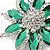 Green/ Clear Crystal Flower Corsage Brooch In Silver Tone - 55mm D - view 2