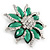 Green/ Clear Crystal Flower Corsage Brooch In Silver Tone - 55mm D - view 3