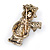 Vintage Inspired Christmas Crystal 'Snowman' Brooch In Antique Gold Tone Metal - 35mm L - view 2