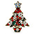 Small Vintage Inspired Red, Green, Clear Crystals Christmas Tree Brooch In Antique Gold Plating - 40mm L