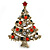 Vintage Inspired Red/ Green/ Clear Crystal Christmas Tree Brooch In Antique Gold Tone Metal - 43mm L