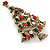 Vintage Inspired Red/ Green/ Clear Crystal Christmas Tree Brooch In Antique Gold Tone Metal - 43mm L - view 3