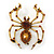 Vintage Inspired Amber Crystal Spider Brooch In Antique Gold Tone Metal - 50mm L - view 6