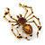 Vintage Inspired Amber Crystal Spider Brooch In Antique Gold Tone Metal - 50mm L - view 4