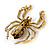 Vintage Inspired Amber Crystal Spider Brooch In Antique Gold Tone Metal - 50mm L - view 2
