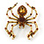 Vintage Inspired Amber Crystal Spider Brooch In Antique Gold Tone Metal - 50mm L - view 3