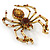 Vintage Inspired Amber Crystal Spider Brooch In Antique Gold Tone Metal - 50mm L - view 5