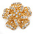 Bridal/ Wedding/ Prom 3D Clear Crystal, Filigree Flower Brooch In Gold Tone - 53mm D
