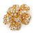 Bridal/ Wedding/ Prom 3D Clear Crystal, Filigree Flower Brooch In Gold Tone - 53mm D - view 2