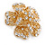 Bridal/ Wedding/ Prom 3D Clear Crystal, Filigree Flower Brooch In Gold Tone - 53mm D - view 5
