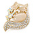 AB/ Clear Crystal, Neutral Cat Eye Stone Fox Brooch In Gold Tone - 45mm L - view 4