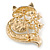 AB/ Clear Crystal, Neutral Cat Eye Stone Fox Brooch In Gold Tone - 45mm L - view 2