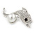 Clear Crystal, White Pearl Dolphin Brooch In Silver Tone Metal - 45mm L - view 2