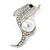 Clear Crystal, White Pearl Dolphin Brooch In Silver Tone Metal - 45mm L - view 3