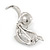 Clear Crystal, White Pearl Dolphin Brooch In Silver Tone Metal - 45mm L - view 4