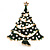 Holly Jolly Clear Crystal Dark Green Enamel Christmas Tree Brooch In Gold Plating - 55mm L