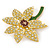 Yellow/ Green Enamel Crystal Daffodil Brooch In Gold Plating - 55mm L - view 3