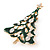 Small Holly Jolly Clear Crystal Dark Green Christmas Tree Brooch In Gold Plating - 45mm L - view 2