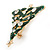 Small Holly Jolly Clear Crystal Dark Green Christmas Tree Brooch In Gold Plating - 45mm L - view 4