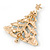 Small Holly Jolly Clear Crystal Dark Green Christmas Tree Brooch In Gold Plating - 45mm L - view 3