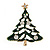 Small Holly Jolly Clear Crystal Dark Green Christmas Tree Brooch In Gold Plating - 45mm L