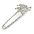 Rhodium Plated Crystal Butterfly Safety Pin Brooch - 65mm L - view 2