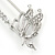Rhodium Plated Crystal Butterfly Safety Pin Brooch - 65mm L - view 3