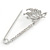 Rhodium Plated Crystal Butterfly Safety Pin Brooch - 65mm L - view 6