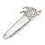 Rhodium Plated Crystal Butterfly Safety Pin Brooch - 65mm L
