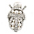 Clear Crystal/ Simulated Pearl Egyptian 'Scarab' Beetle Brooch In Rhodium Plating - 45mm L