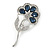 Stunning Blue CZ, Clear Austrian Crystal Floral Brooch In Rhodium Plated Metal - 52mm L - view 5